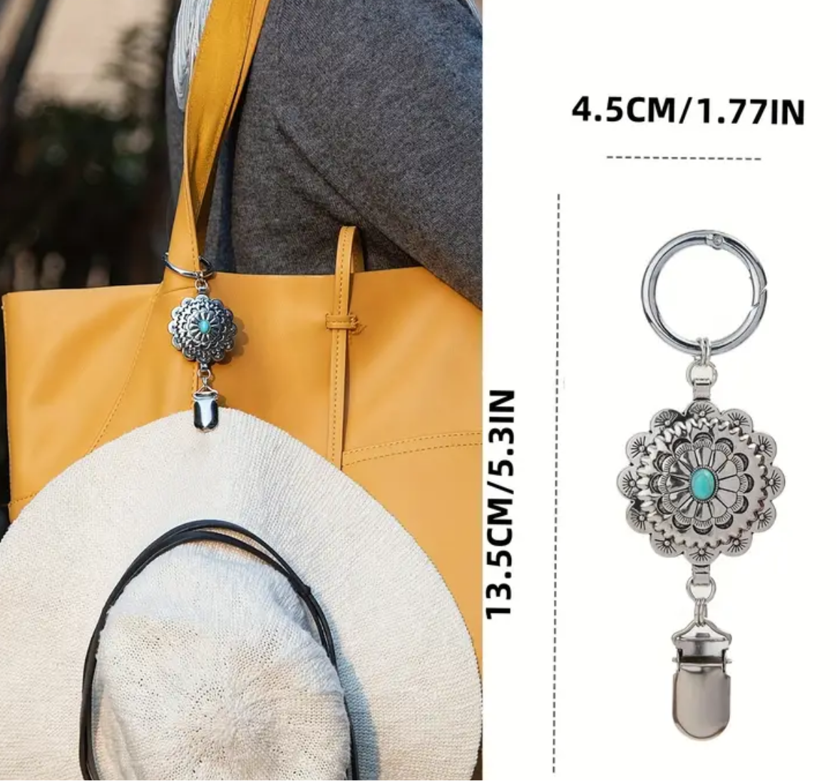 Vintage Style Travel Hat Clip with Turquoise