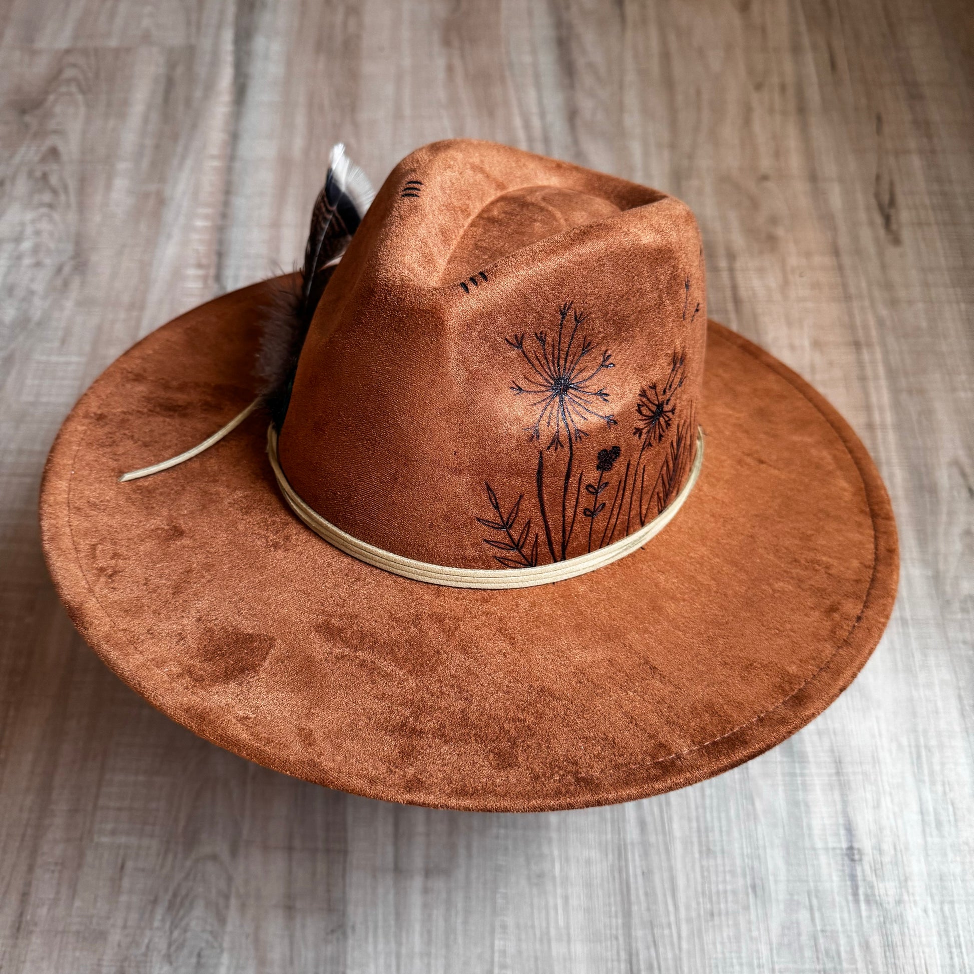 Custom Vegan Suede Rancher Style Fedora Wide Brim Madd Hadder Mary
