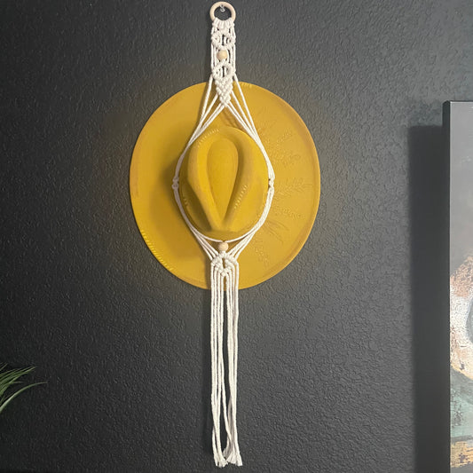 Handmade Single Hat Macramé Wall Hanger w/Wooden Bead